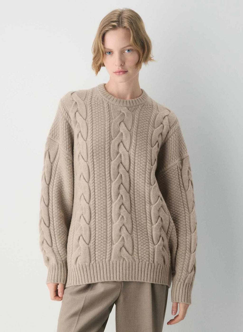 novaxlux Heritage Merino Woll-Zopfstrickpullover mit Rundhalsausschnitt