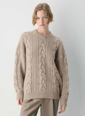 novaxlux Heritage Merino Woll-Zopfstrickpullover mit Rundhalsausschnitt