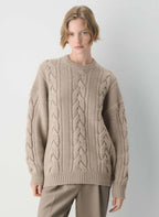 novaxlux Heritage Merino Woll-Zopfstrickpullover mit Rundhalsausschnitt