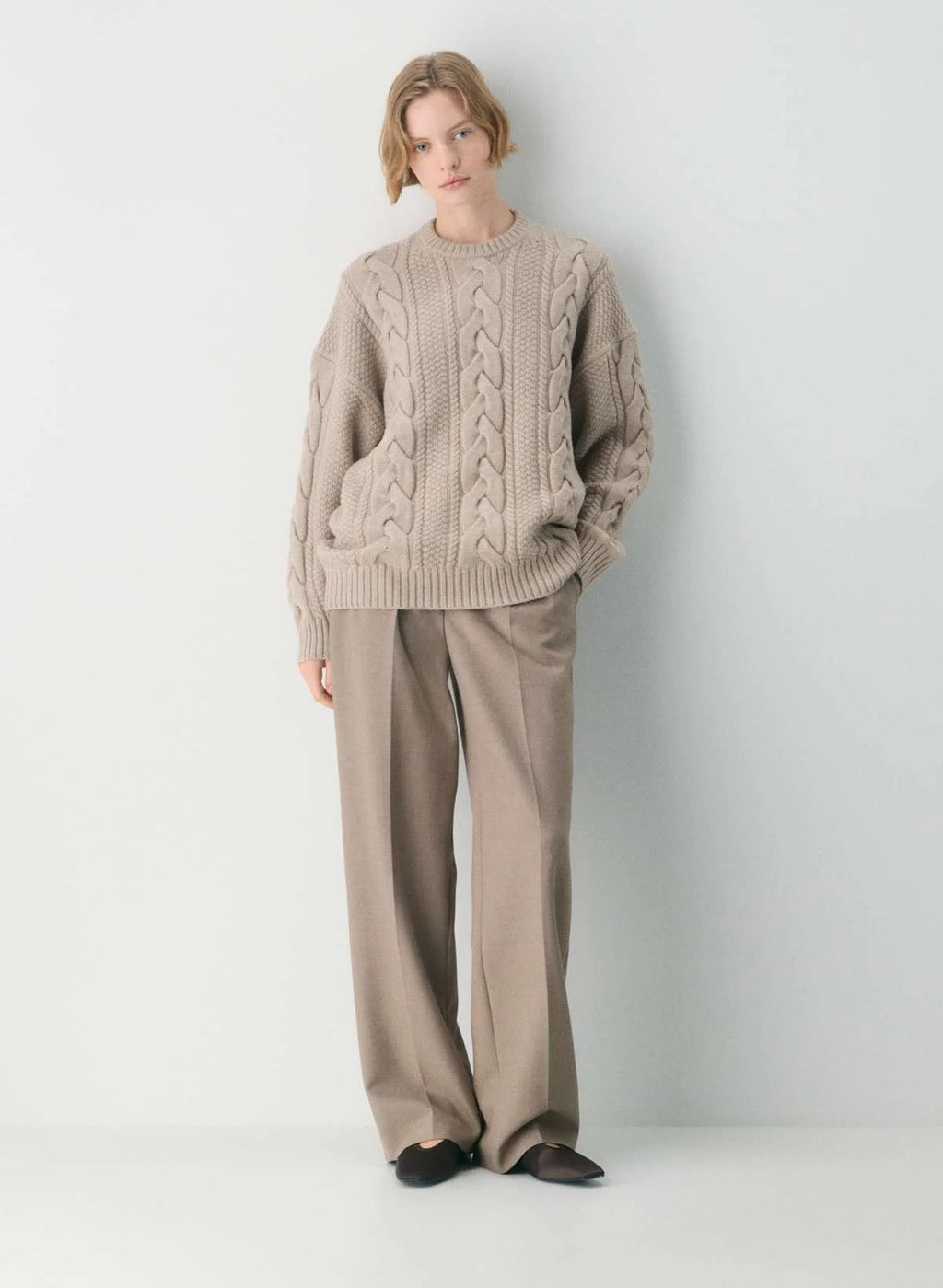 novaxlux Heritage Merino Woll-Zopfstrickpullover mit Rundhalsausschnitt