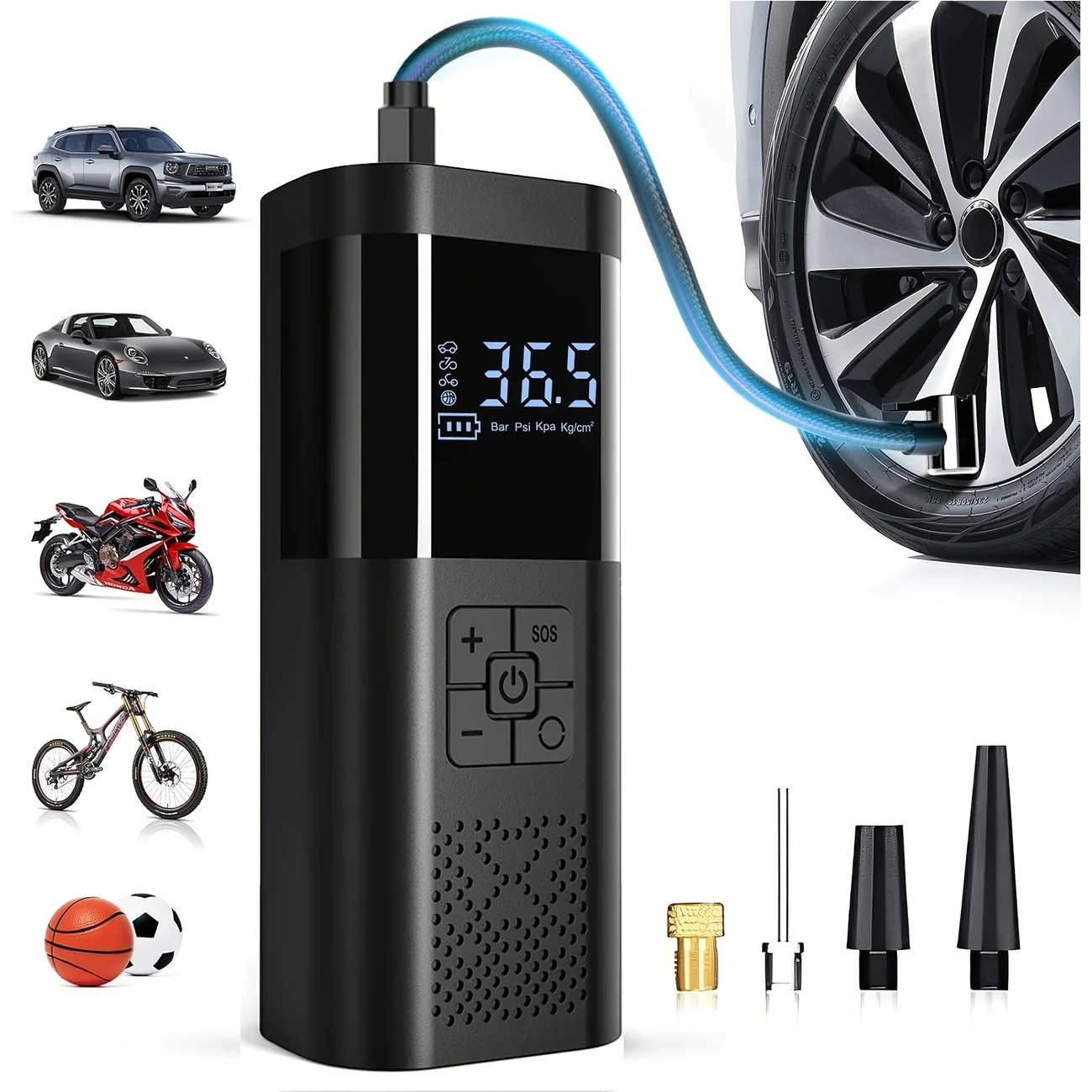 Tragbarer Auto-Luftkompressor, 3 x schnellere 150 PSI kabellose Reifenfüllpumpe mit Digitalanzeige für Auto, Motorrad, Fahrrad, Luftpumpe